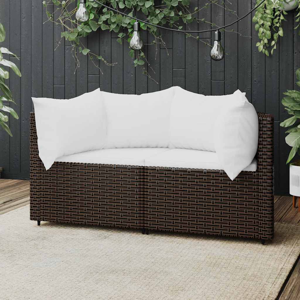vidaXL Tuinhoekbanken met kussens 2 st poly rattan zwart