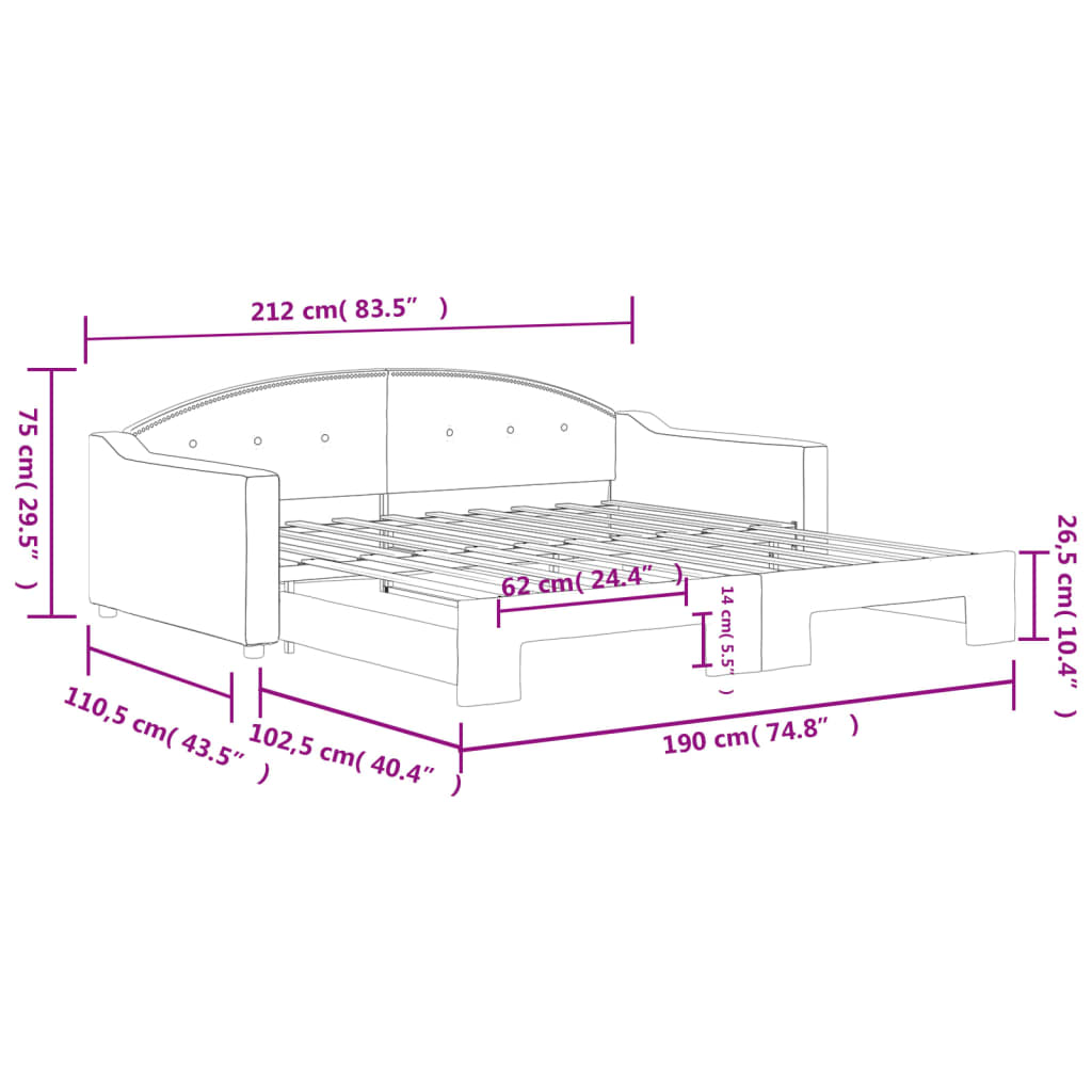 vidaXL Slaapbank met onderschuifbed 100x190 cm stof lichtgrijs