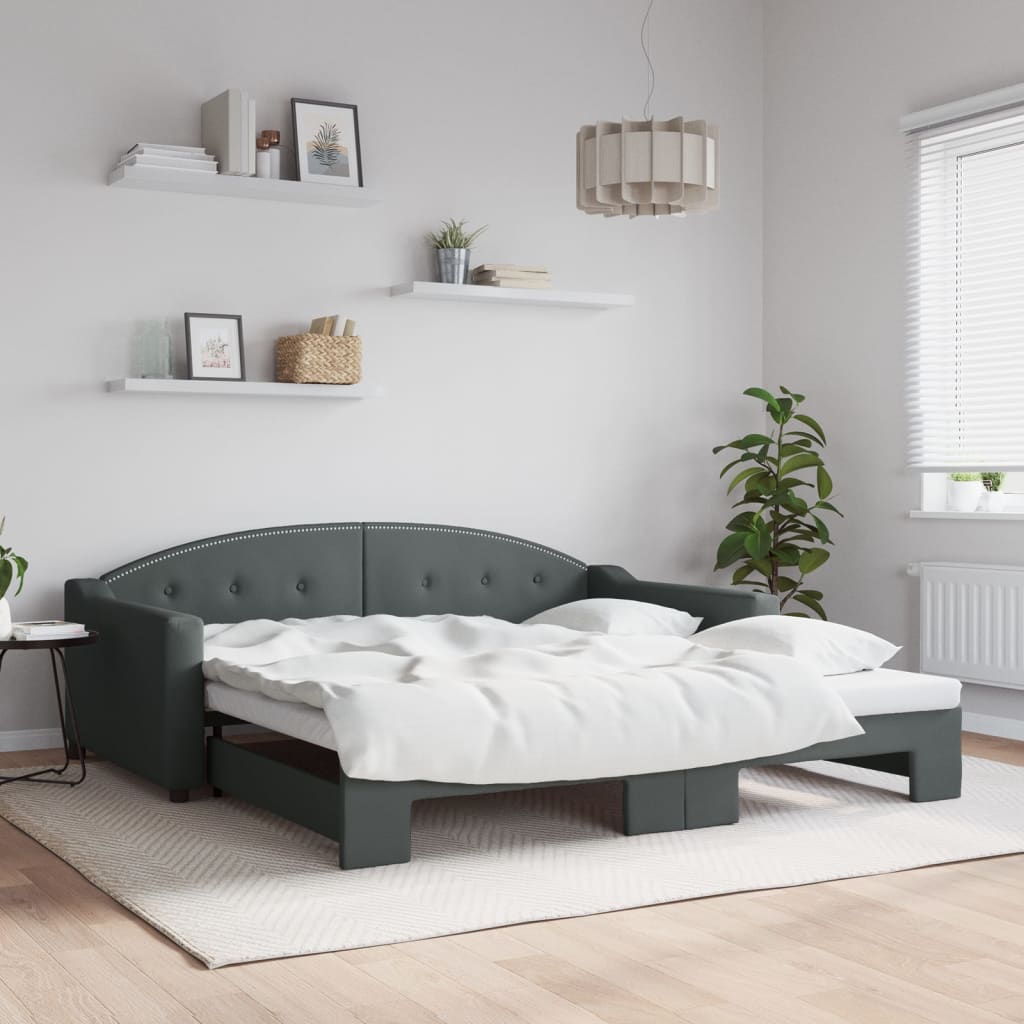 vidaXL Slaapbank met onderschuifbed 100x190 cm stof lichtgrijs