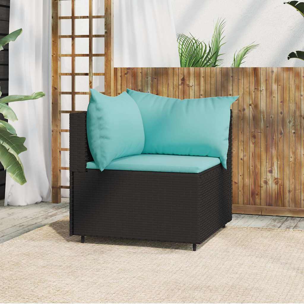 vidaXL Banquette de jardin avec coussins en poly rotin noir