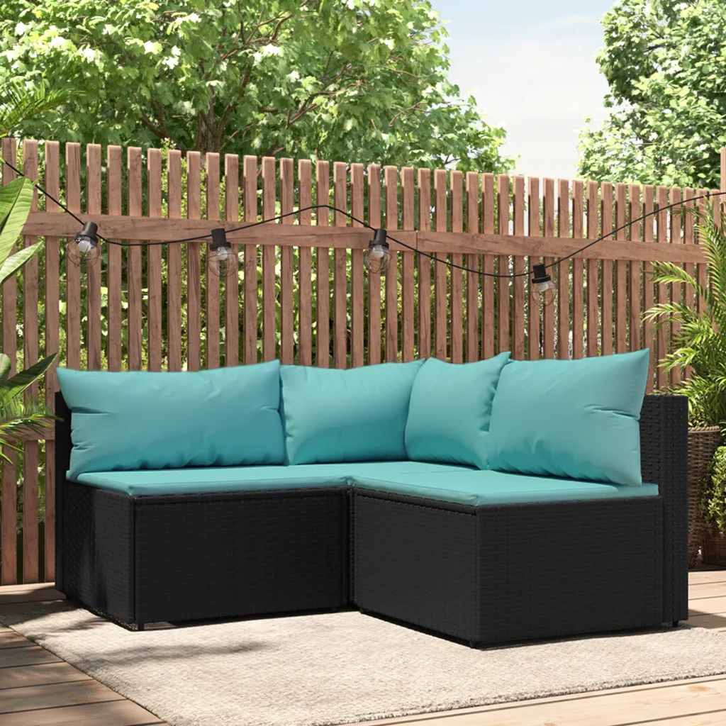 vidaXL Banquette de jardin avec coussins en poly rotin noir