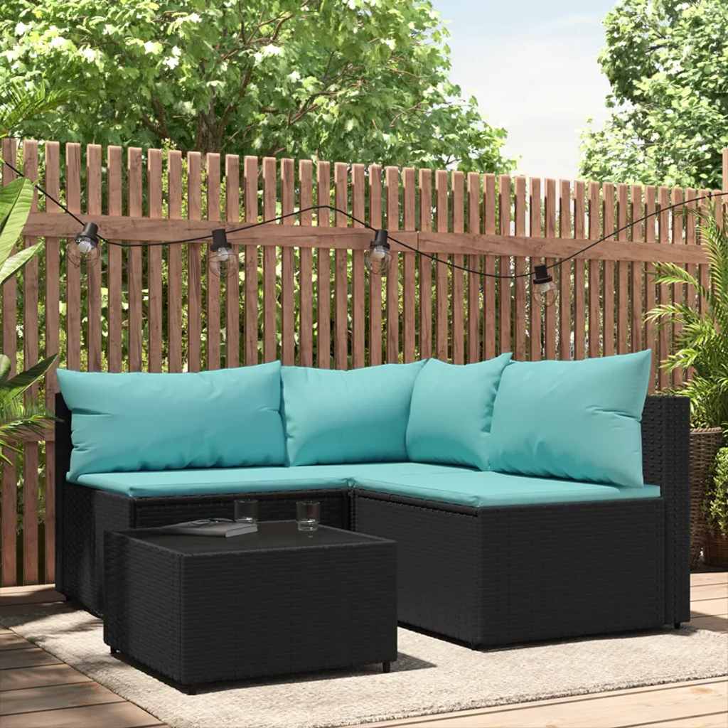 vidaXL Banquette de jardin avec coussins en poly rotin noir