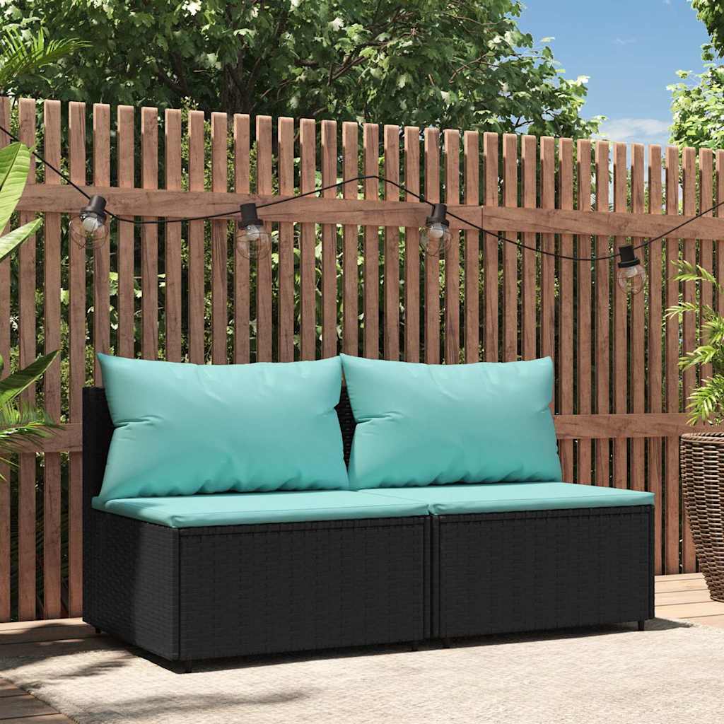 vidaXL Banquette de jardin avec coussins en poly rotin noir