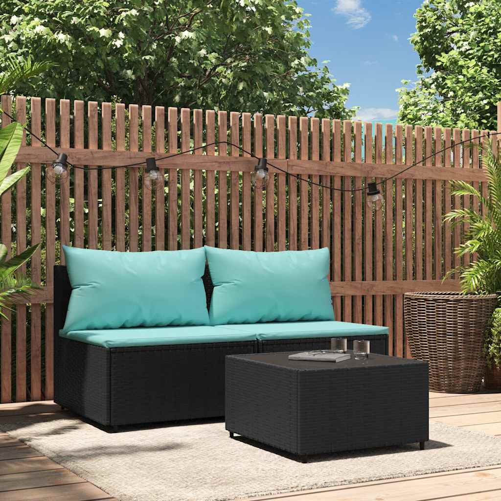 vidaXL Banquette de jardin avec coussins en poly rotin noir