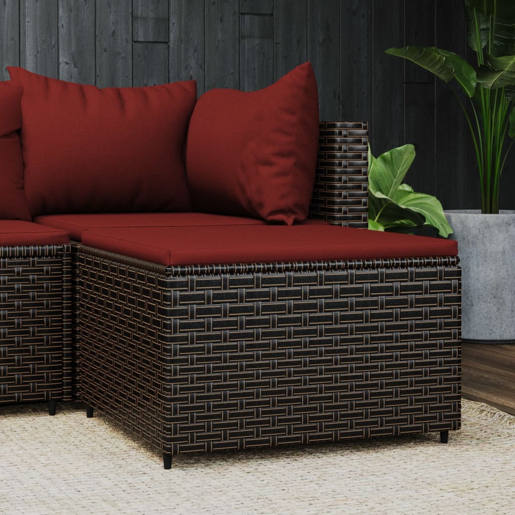 vidaXL Voetensteun met kussen poly rattan zwart