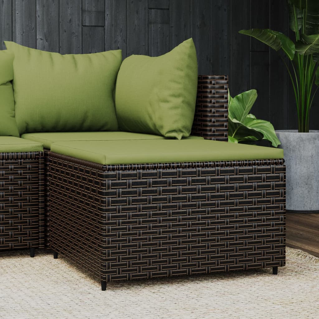 vidaXL Voetensteun met kussen poly rattan zwart