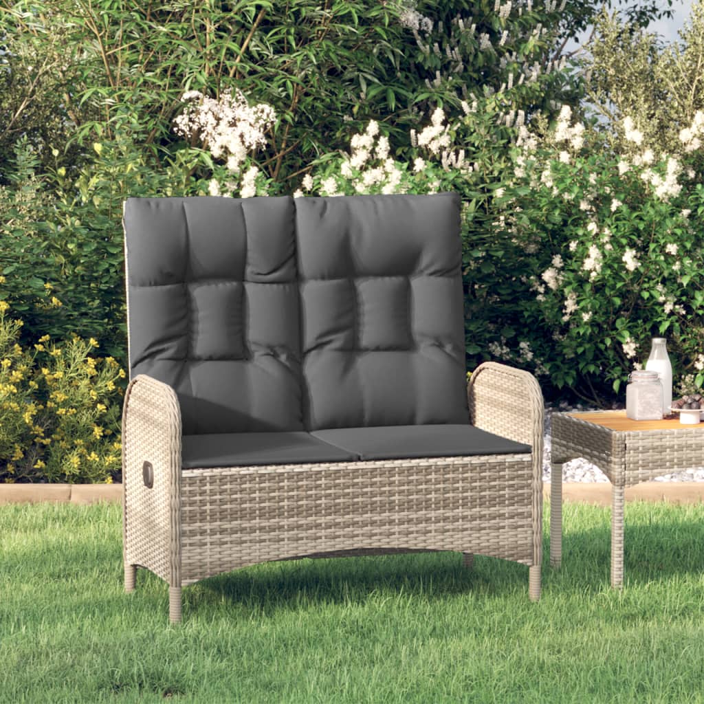vidaXL Garden bench adjustable with cushions 107 cm poly rattan grey
