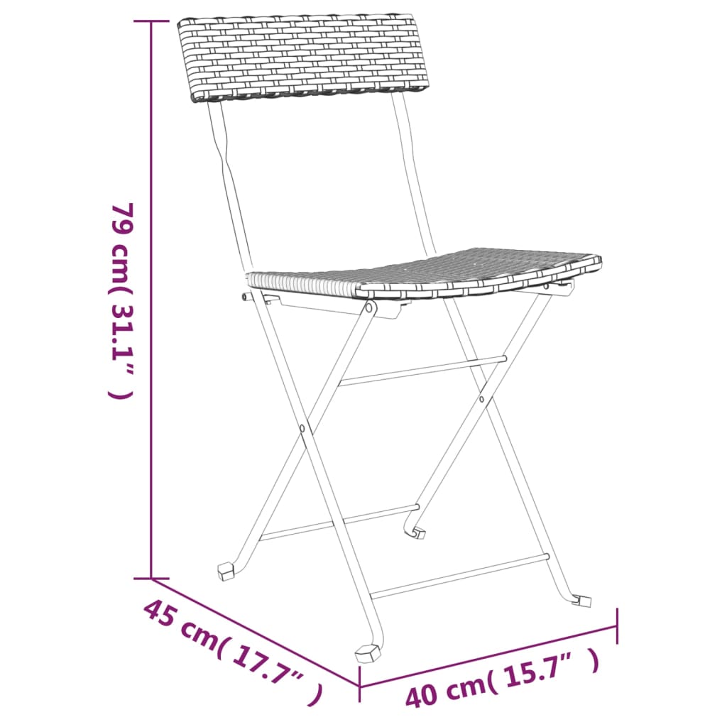vidaXL Bistroset inklapbaar 3 st poly rattan zwart