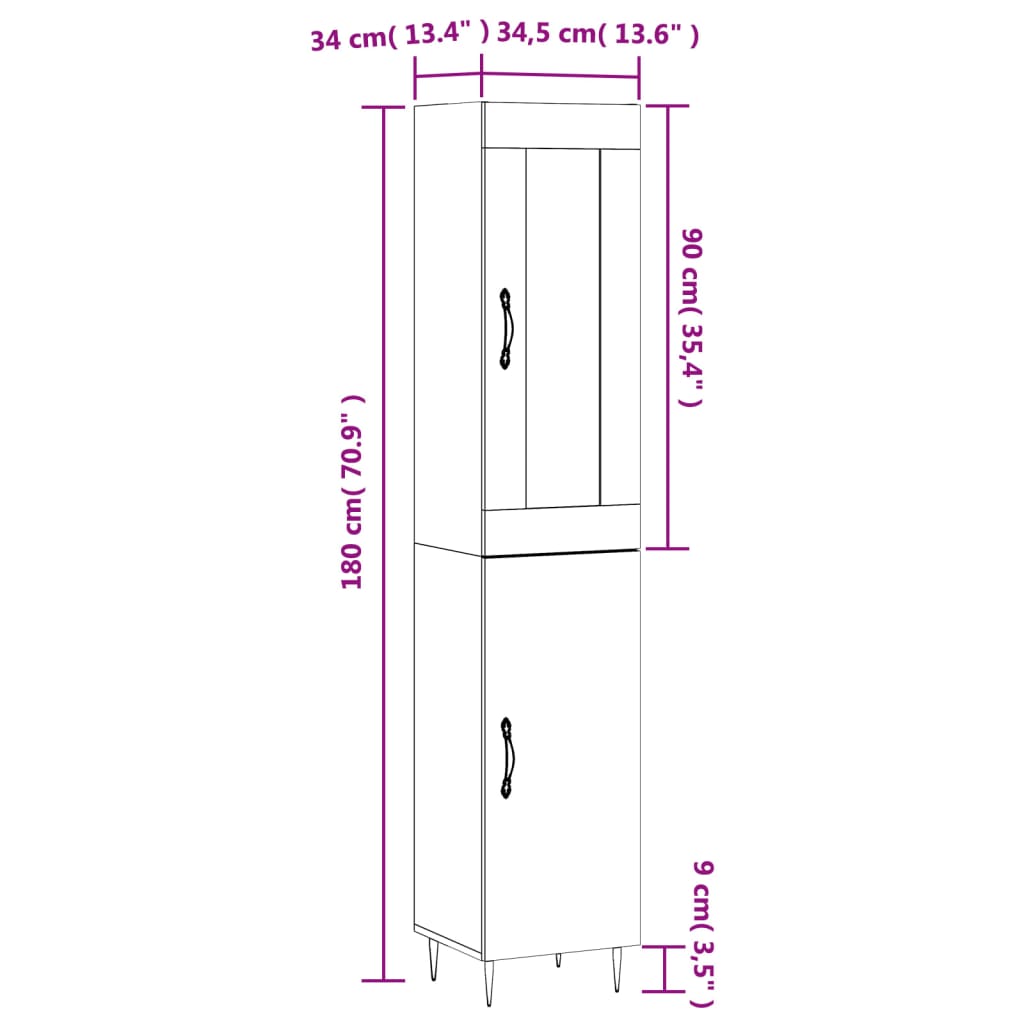 vidaXL Hoge kast 34,5x34x180 cm bewerkt hout betongrijs