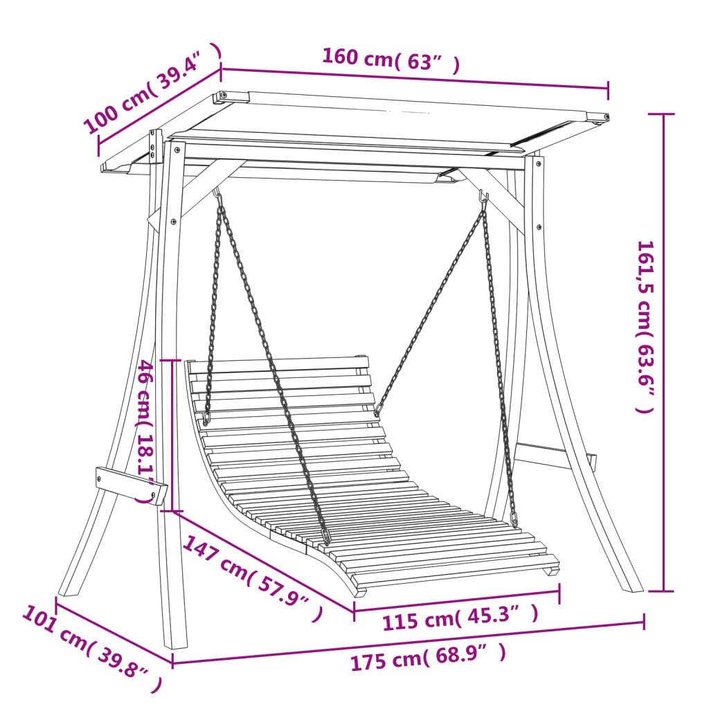 vidaXL Schommelbed met luifel vurenhout met teak afwerking