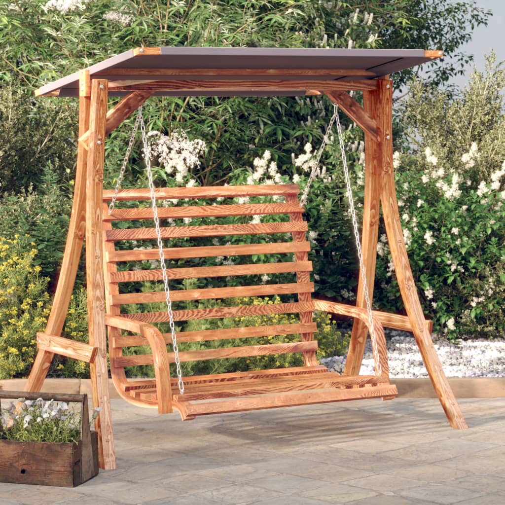 vidaXL Schommelbank met luifel vurenhout met teak afwerking