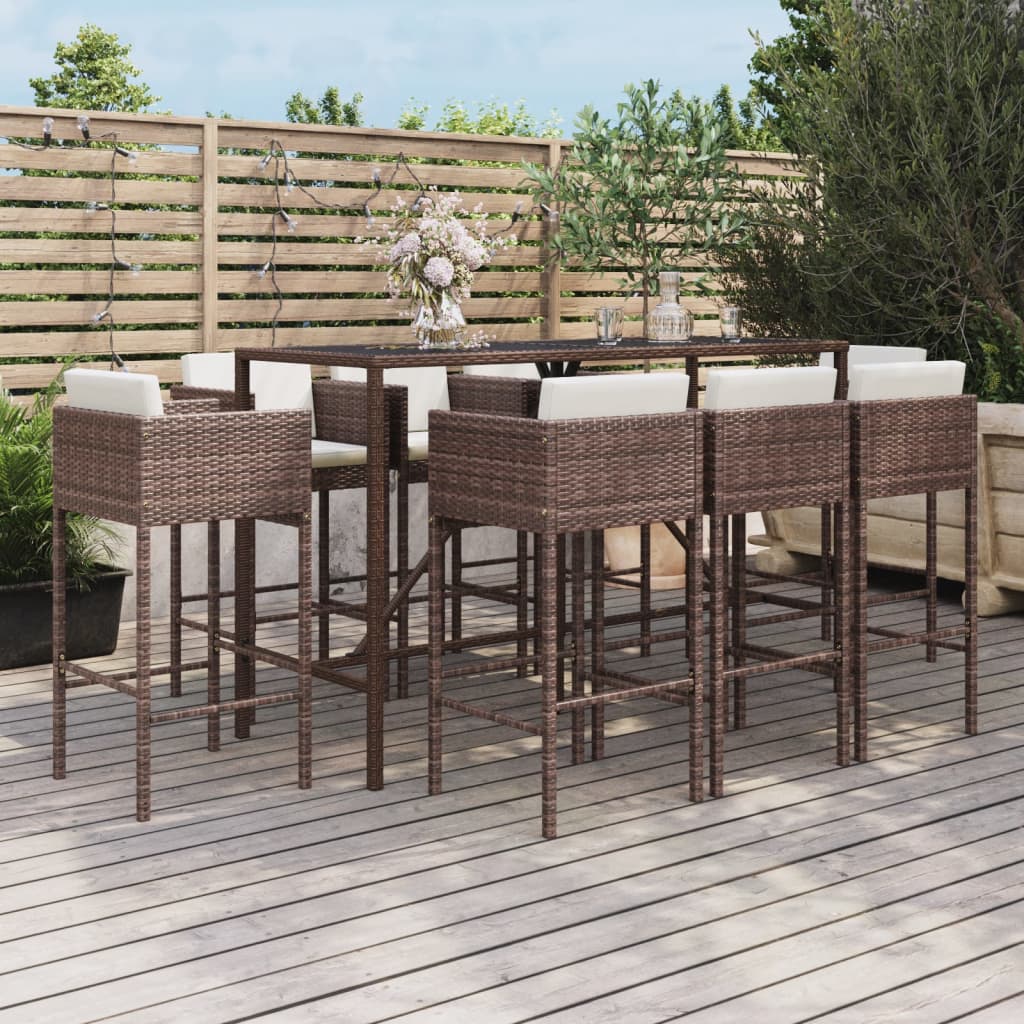 vidaXL 7-Piece Garden Bar Set with Cushions Poly Rattan Brown