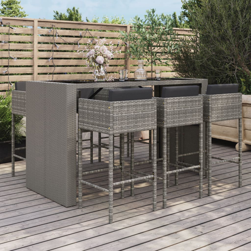 vidaXL 7-Piece Garden Bar Set with Cushions Poly Rattan Brown