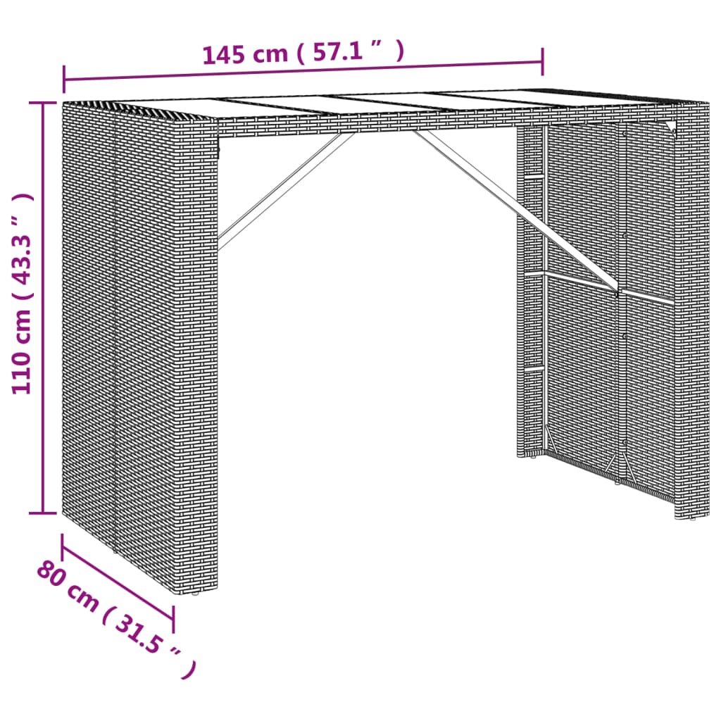 vidaXL 5-delige Tuinbarset met kussens poly rattan bruin