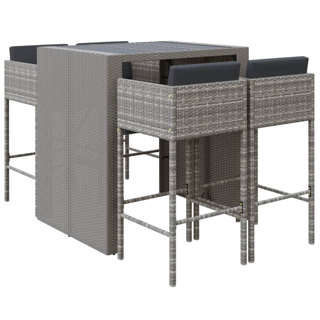 vidaXL 5-delige Tuinbarset met kussens poly rattan bruin