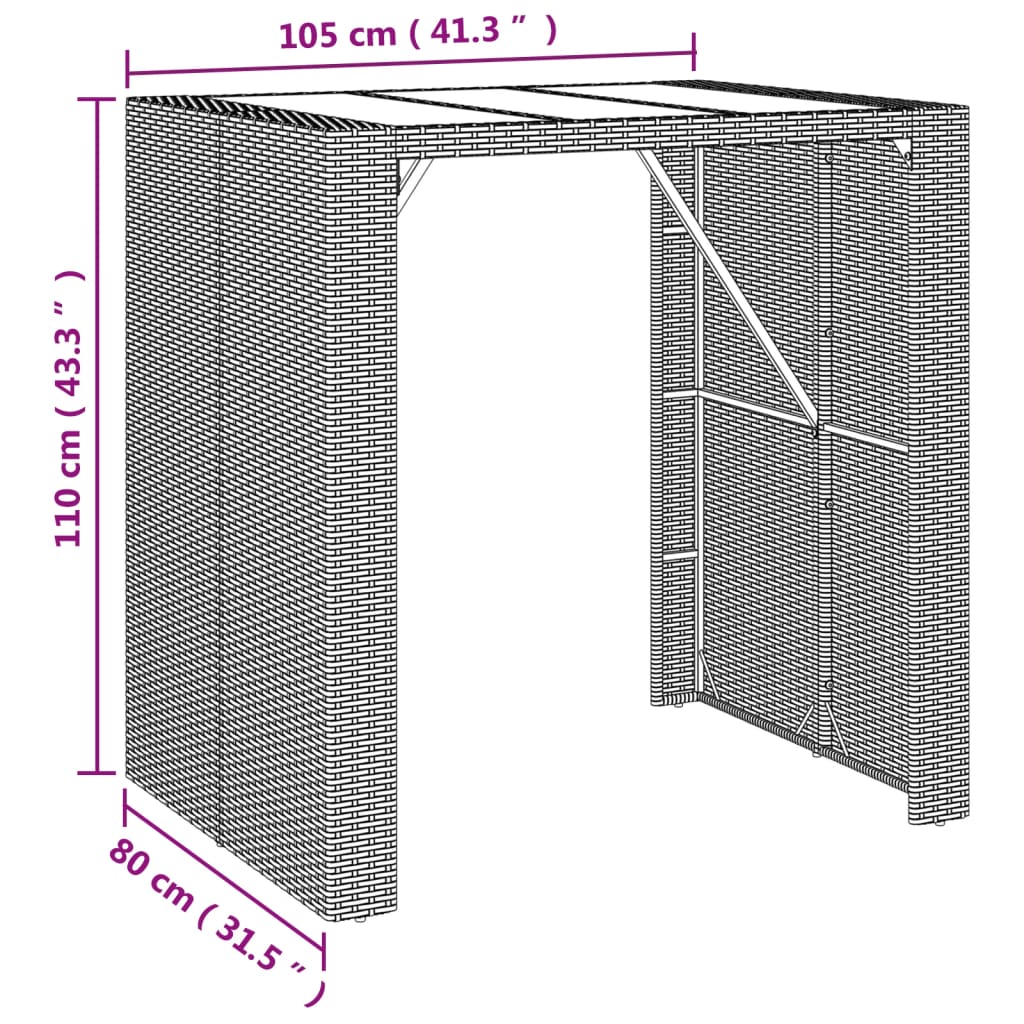 vidaXL 5-delige Tuinbarset met kussens poly rattan bruin