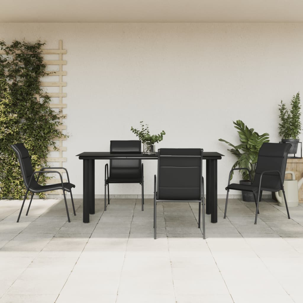 vidaXL 3-delige Tuinset textileen en staal zwart