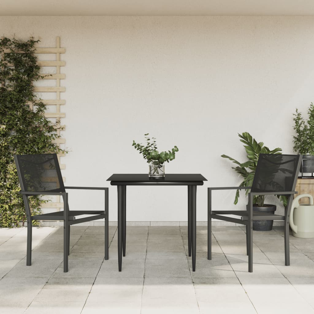 vidaXL 3-delige Tuinset textileen en staal zwart