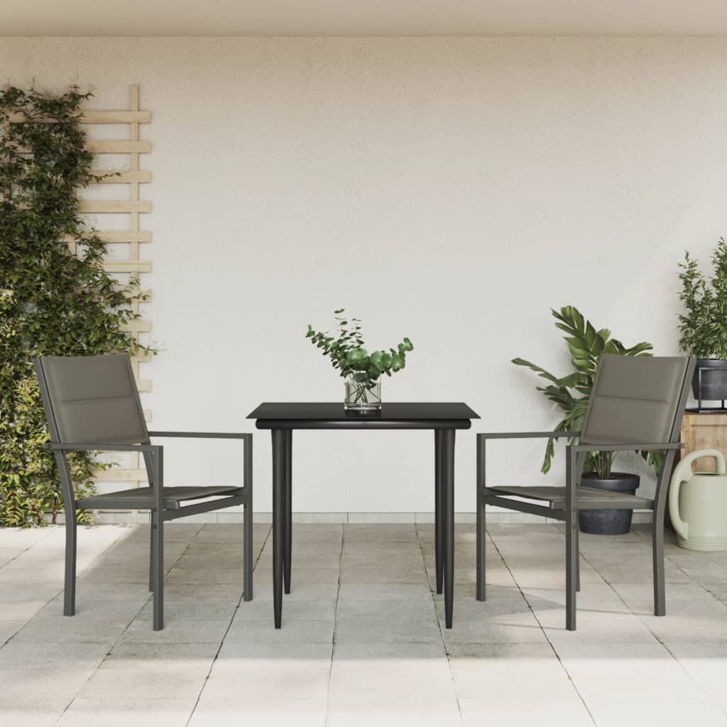 vidaXL 3-delige Tuinset textileen en staal zwart