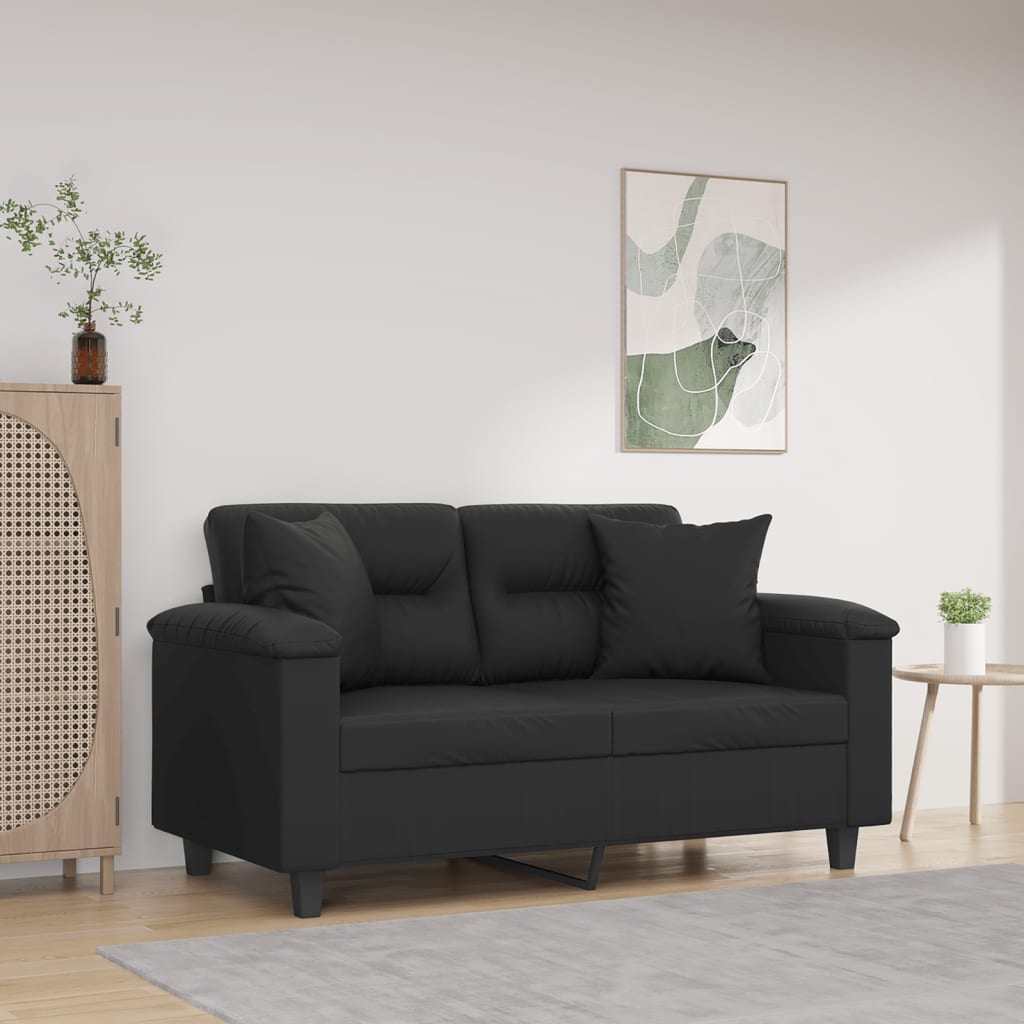 vidaXL Tweezitsbank met sierkussens 120 cm kunstleer zwart