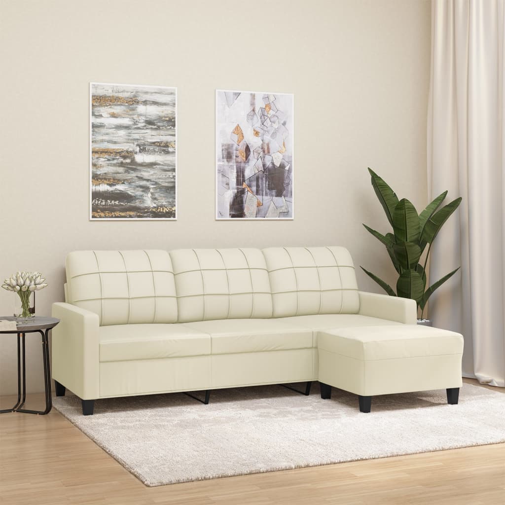 vidaXL Driezitsbank met voetenbank 180 cm kunstleer zwart