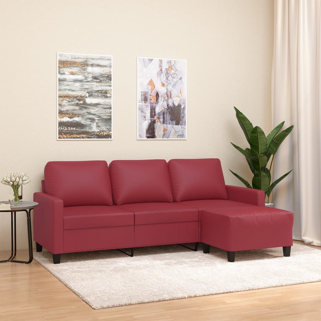 vidaXL Driezitsbank met voetenbank 180 cm kunstleer zwart