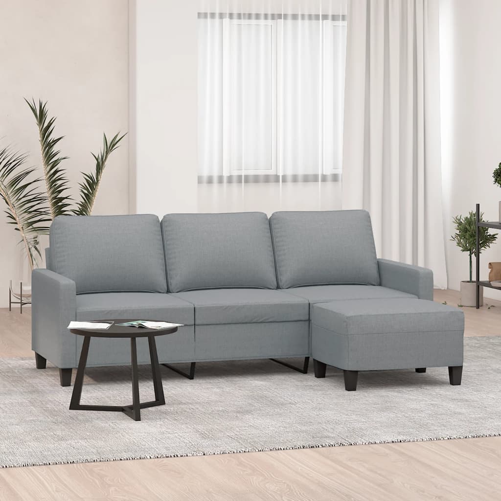 vidaXL Driezitsbank met voetenbank 180 cm stof lichtgrijs