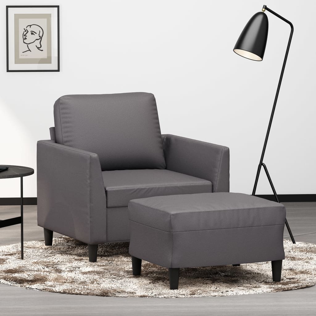 vidaXL Fauteuil met voetenbank 60 cm kunstleer zwart