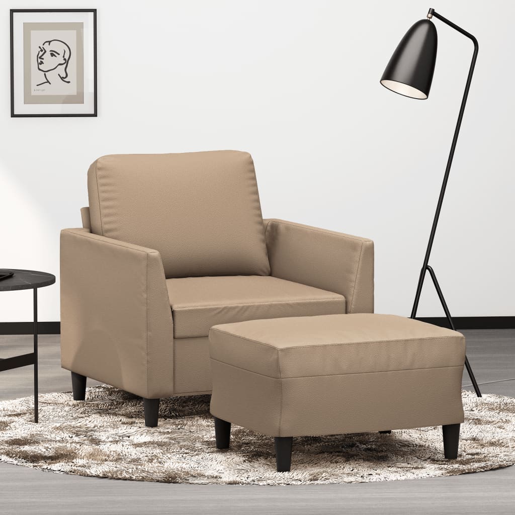 vidaXL Fauteuil met voetenbank 60 cm kunstleer zwart