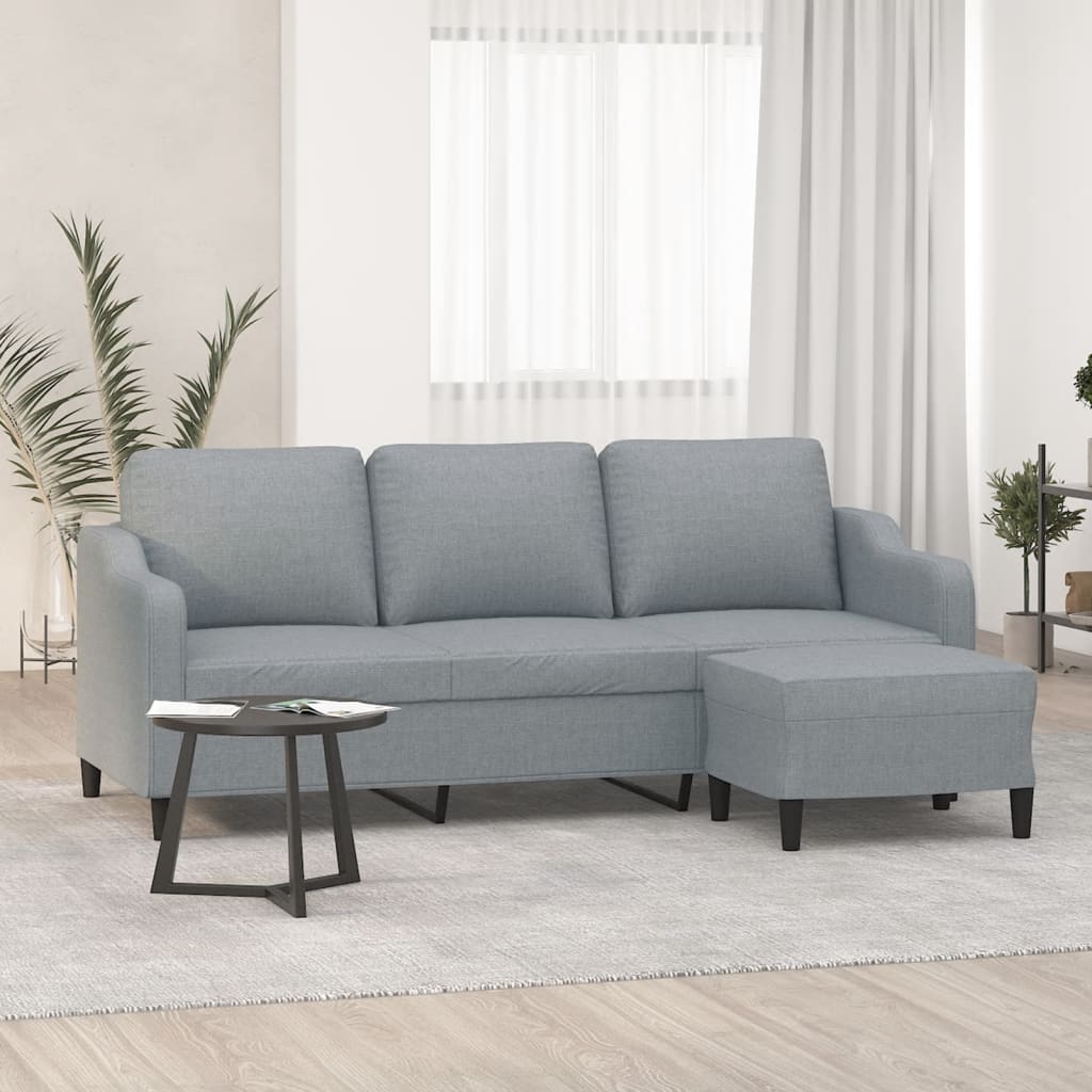 vidaXL Driezitsbank met voetenbank 180 cm stof lichtgrijs