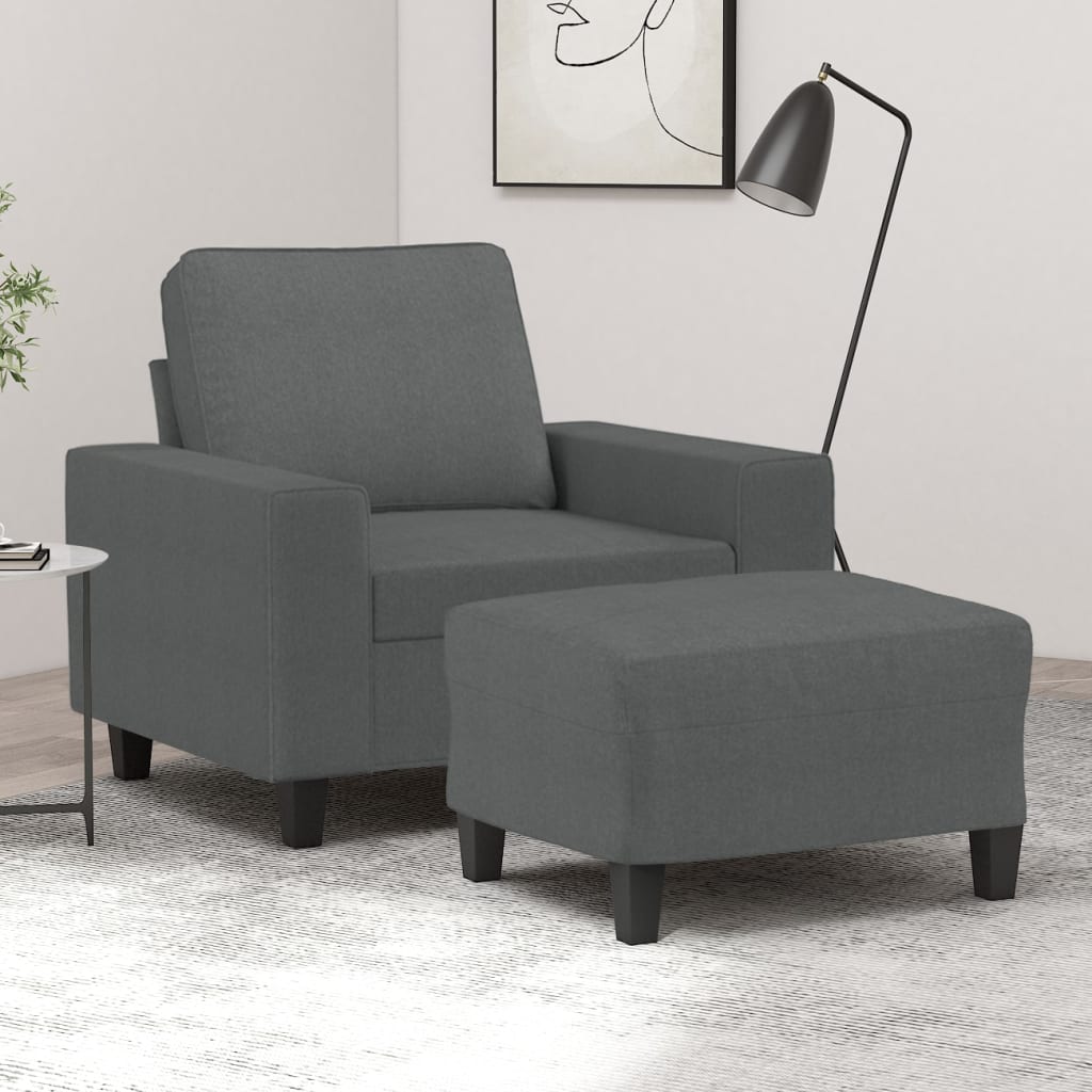 vidaXL Fauteuil met voetenbank 60 cm stof lichtgrijs