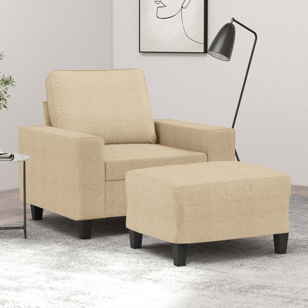vidaXL Fauteuil met voetenbank 60 cm stof lichtgrijs