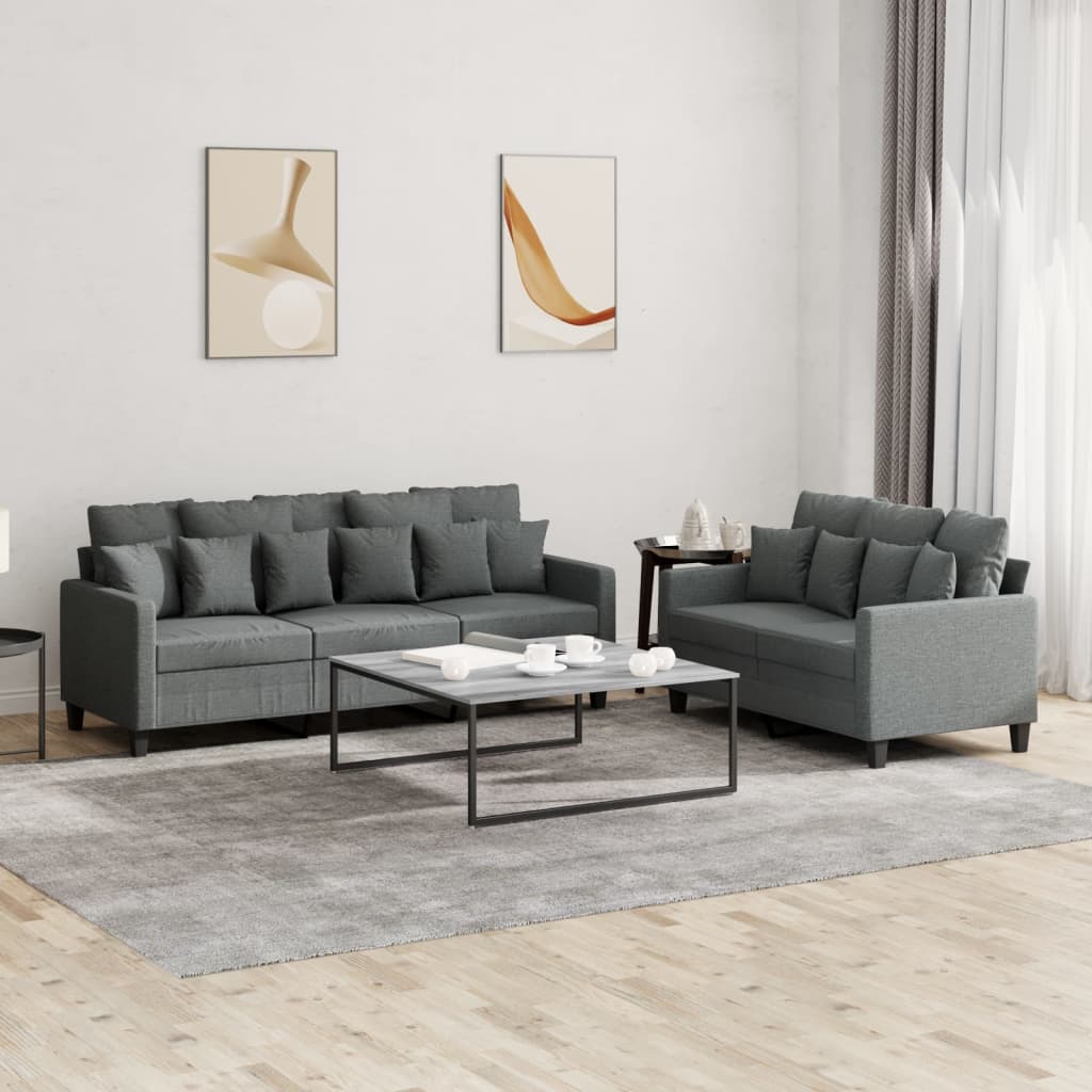 vidaXL 2-delige Loungeset met kussens stof lichtgrijs