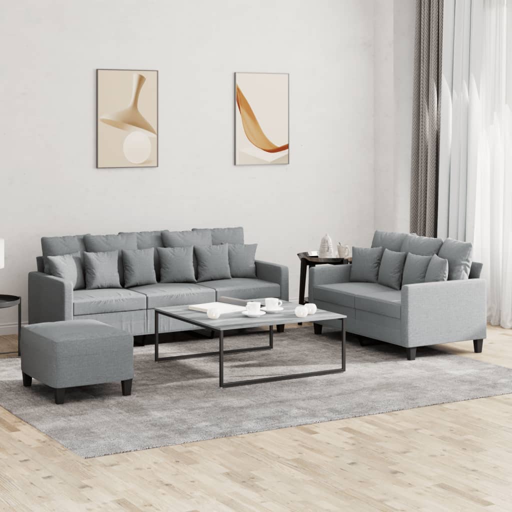 vidaXL 2-delige Loungeset met kussens stof lichtgrijs