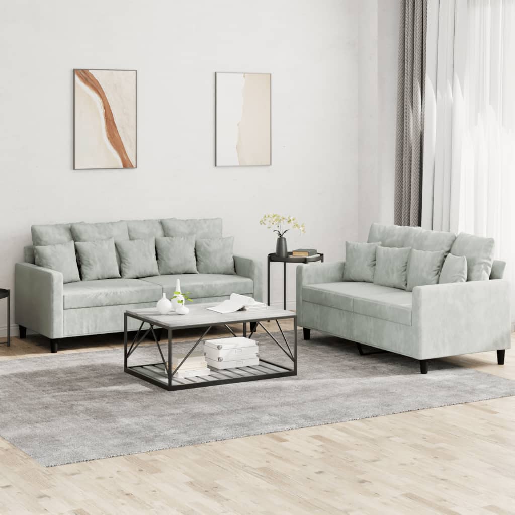 vidaXL 2-delige Loungeset met kussens fluweel lichtgrijs