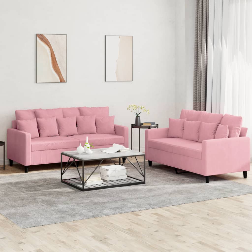 vidaXL 2-delige Loungeset met kussens fluweel lichtgrijs