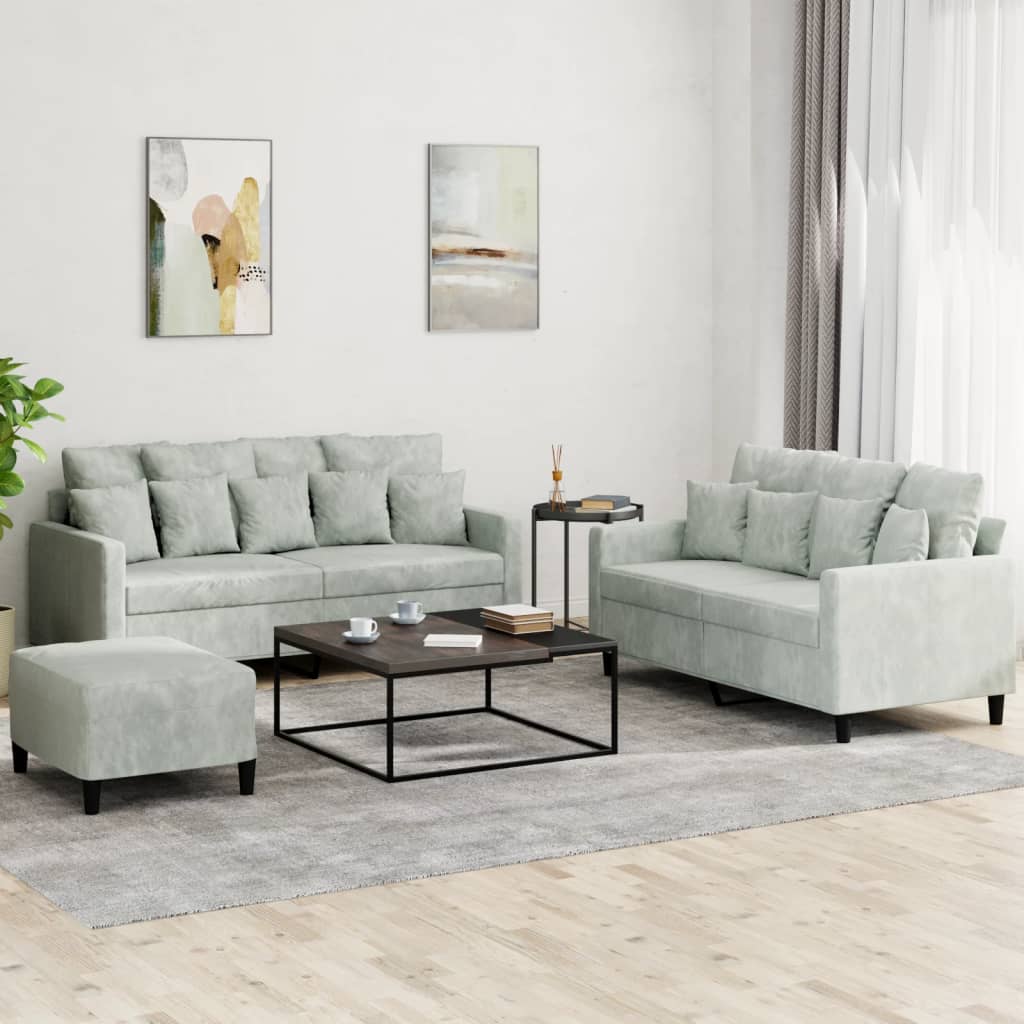 vidaXL 2-delige Loungeset met kussens fluweel lichtgrijs
