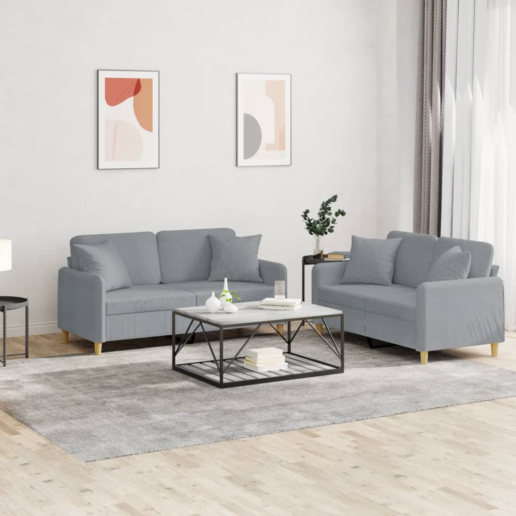 vidaXL 2-delige Loungeset met kussens stof lichtgrijs