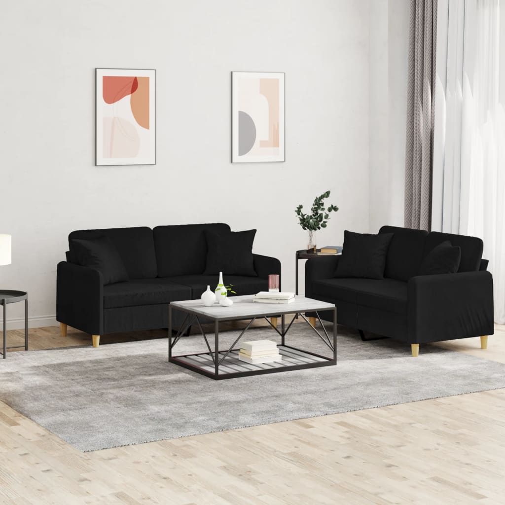 vidaXL 2-delige Loungeset met kussens stof lichtgrijs