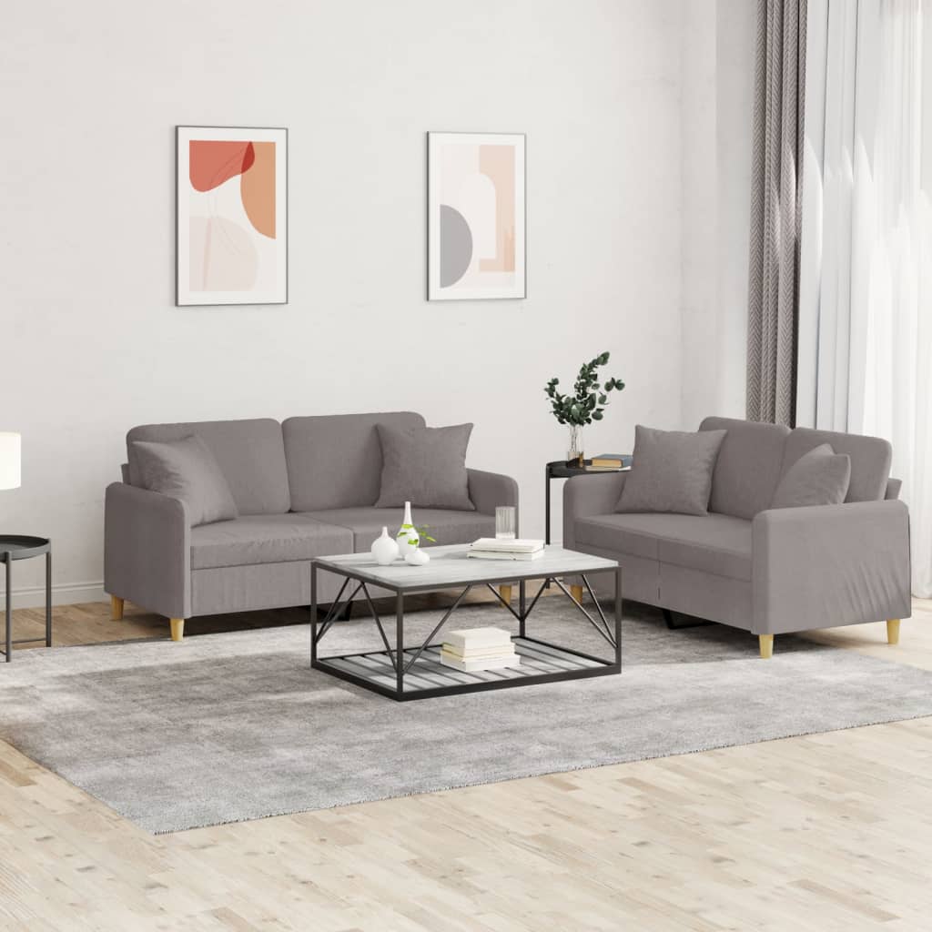 vidaXL 2-delige Loungeset met kussens stof lichtgrijs