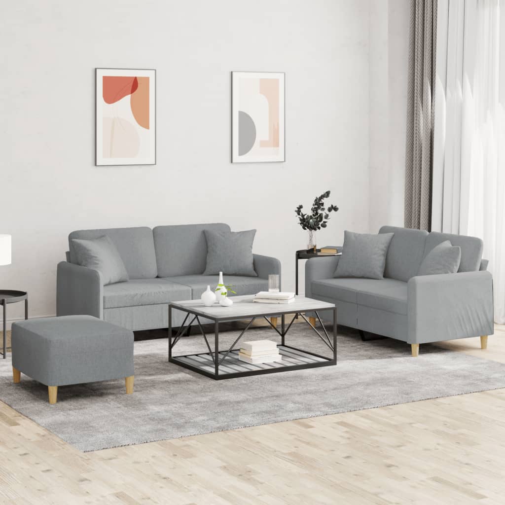 vidaXL 2-delige Loungeset met kussens stof lichtgrijs