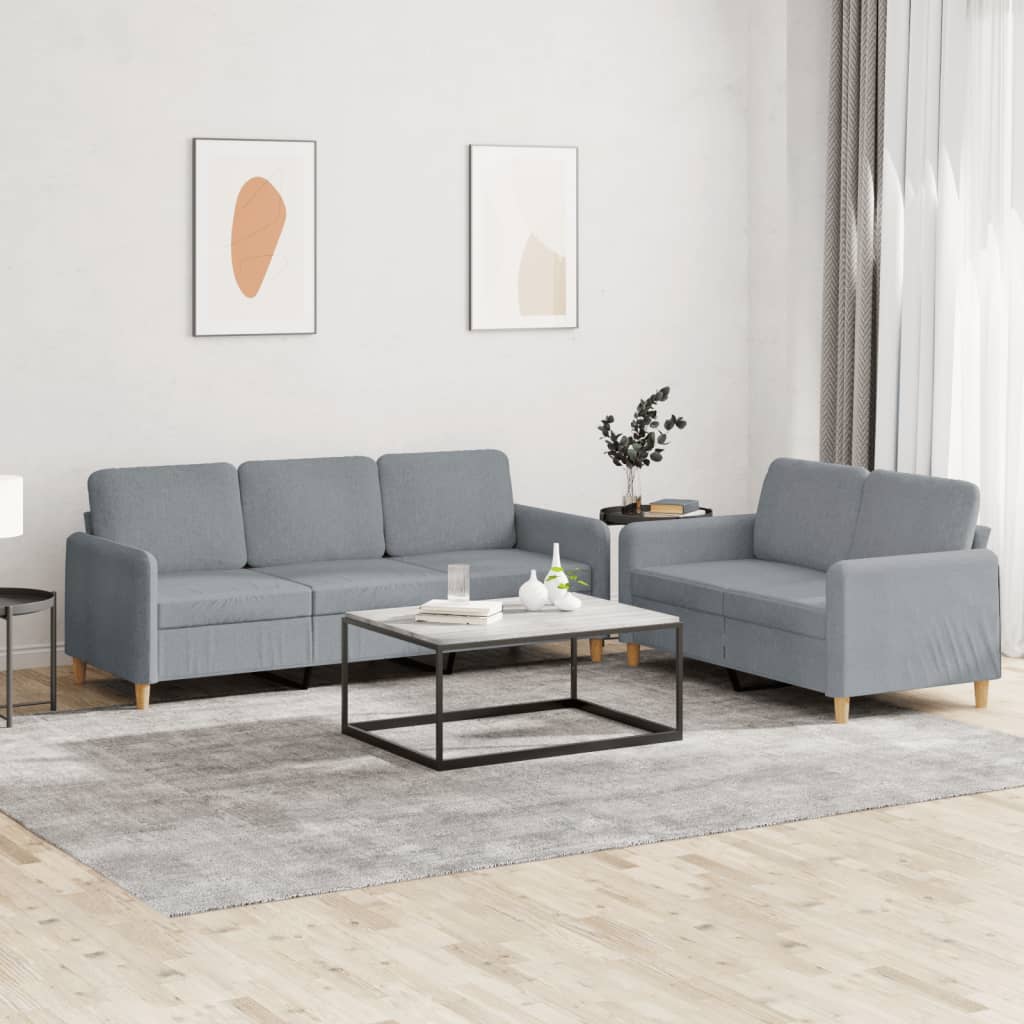 vidaXL 2-delige Loungeset met kussens stof lichtgrijs