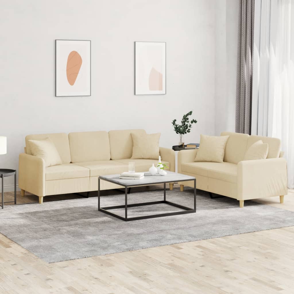 vidaXL 2-delige Loungeset met kussens stof lichtgrijs