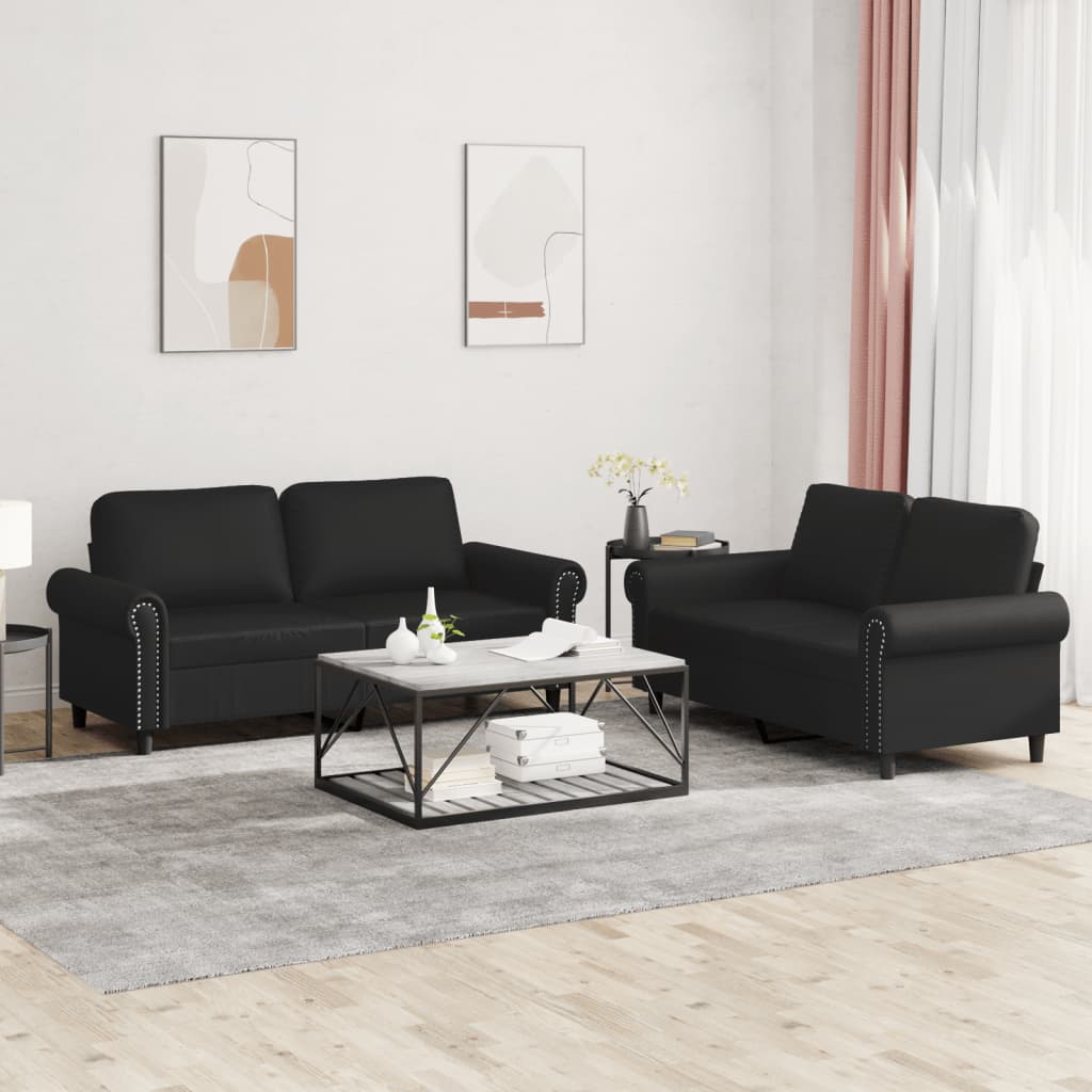vidaXL 2-delige Loungeset met kussens kunstleer zwart