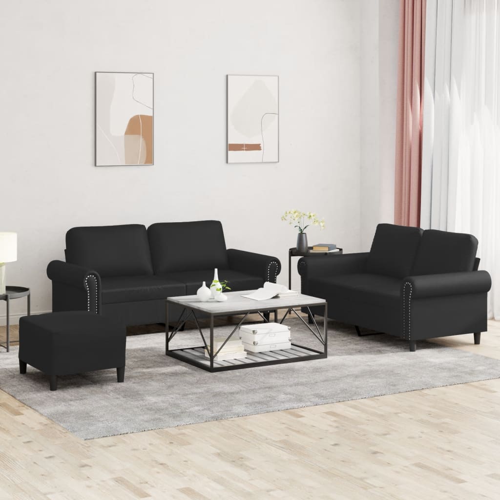 vidaXL 2-delige Loungeset met kussens kunstleer zwart