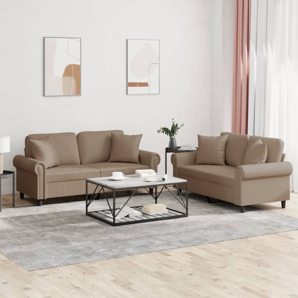 vidaXL 2-delige Loungeset met kussens kunstleer zwart