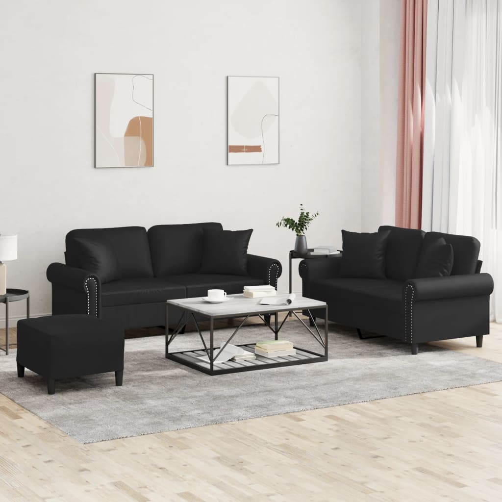 vidaXL 2-delige Loungeset met kussens kunstleer zwart