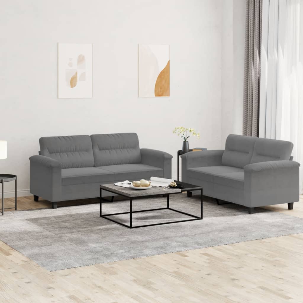 vidaXL 2-delige Loungeset met kussens microvezelstof taupe
