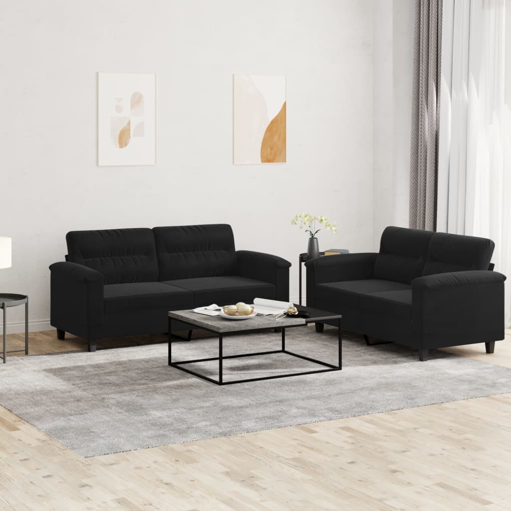 vidaXL 2-delige Loungeset met kussens microvezelstof taupe