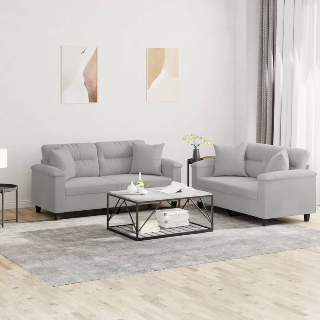 vidaXL 2-delige Loungeset met kussens microvezelstof taupe